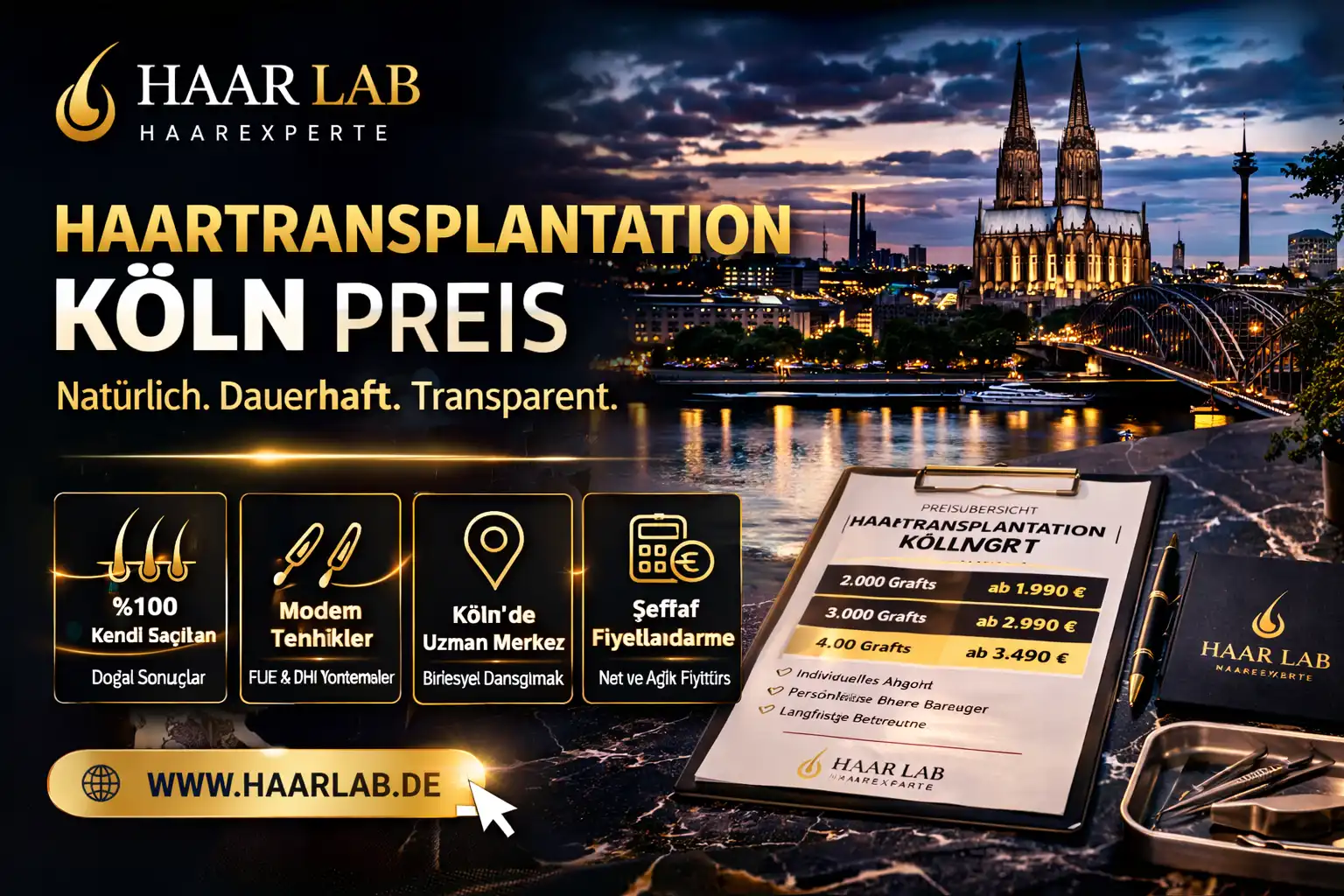 Haartransplantation Köln Preis 2026 – Kosten Guide