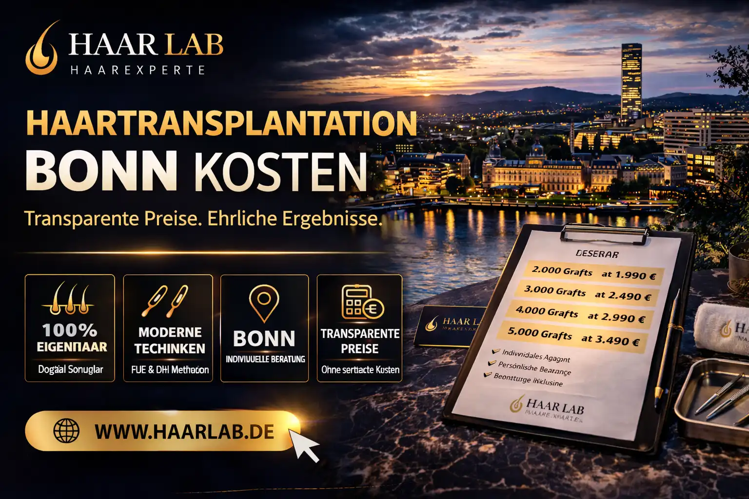 Haartransplantation Bonn Kosten 2026 – Preise